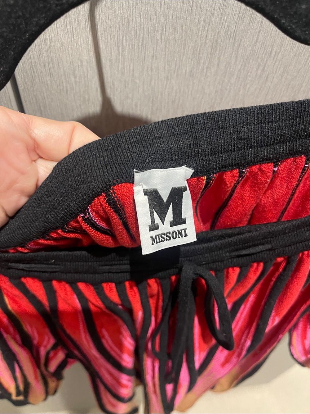 Missoni Pink, Orange and Black Striped Off-Shoulder Knit Top with Tie - Picture 2 of 4